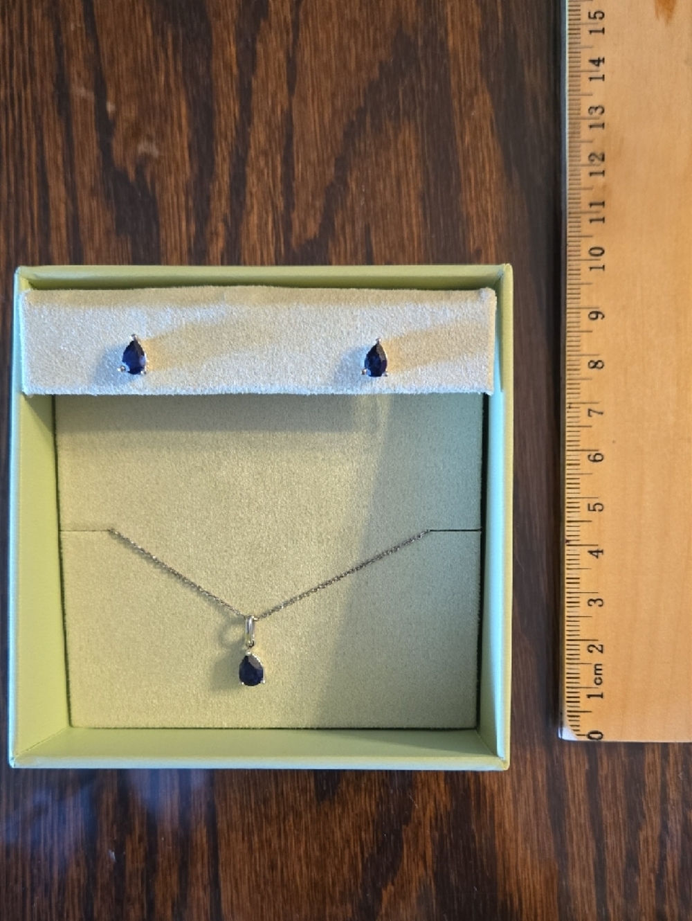 Sterling Silver Teardrop Blue Sapphire Pendant Necklace and Stud Earrings Set - Picture 2 of 2
